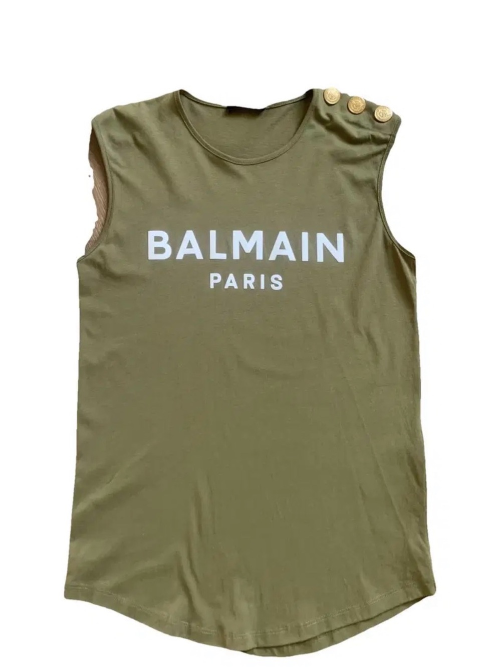 Balmain khaki Logo Tank with Gold Buttons XL